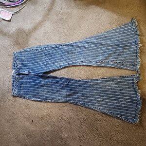 Pinstriped bellbottom jeans